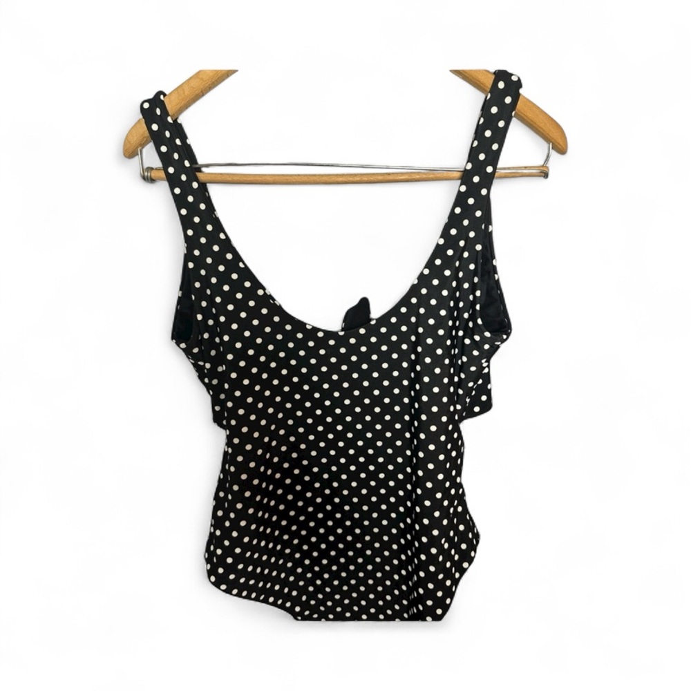 Amiani Black and White Polka Dot Swimsuit Back Bow Stretch